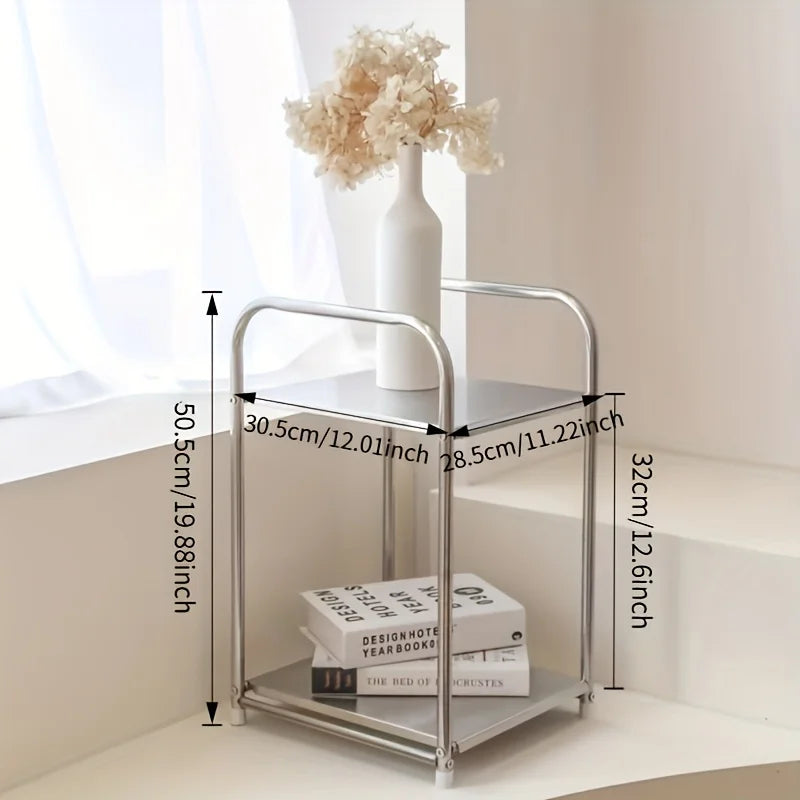 Modern Stainless Steel Side Table Silvery Nightstand Home Storage Shelf for Sofas And Kitchens Practical Shelving Unit
