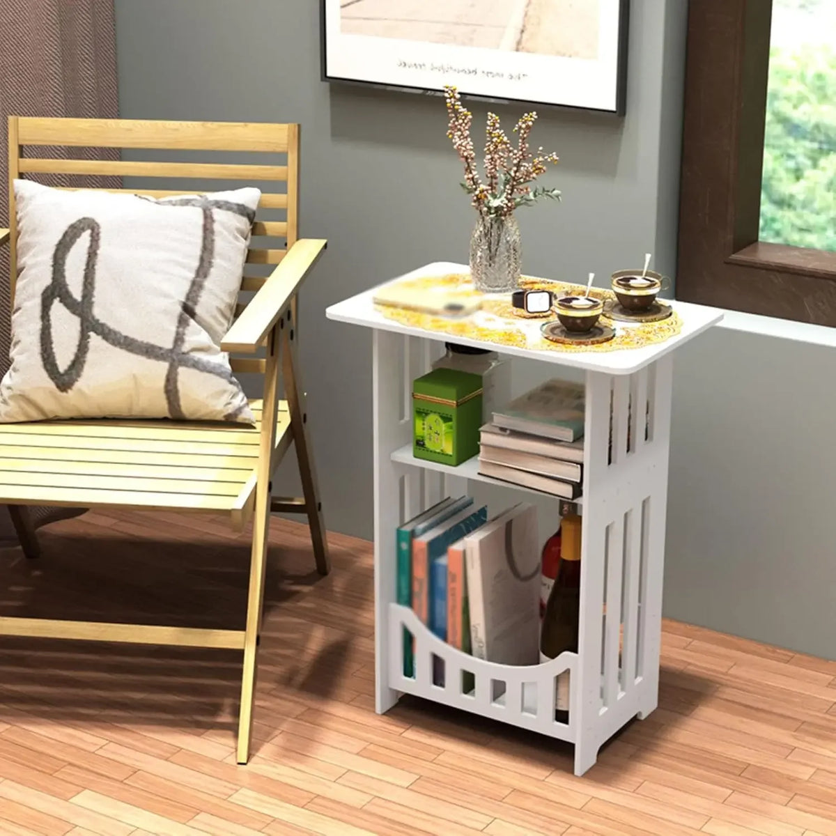 Small Bedside Table Sofa Side Table Living Room Cabinet Side End Coffee Tea Table Nightstand Storage Shelf for Bedroom Bedside