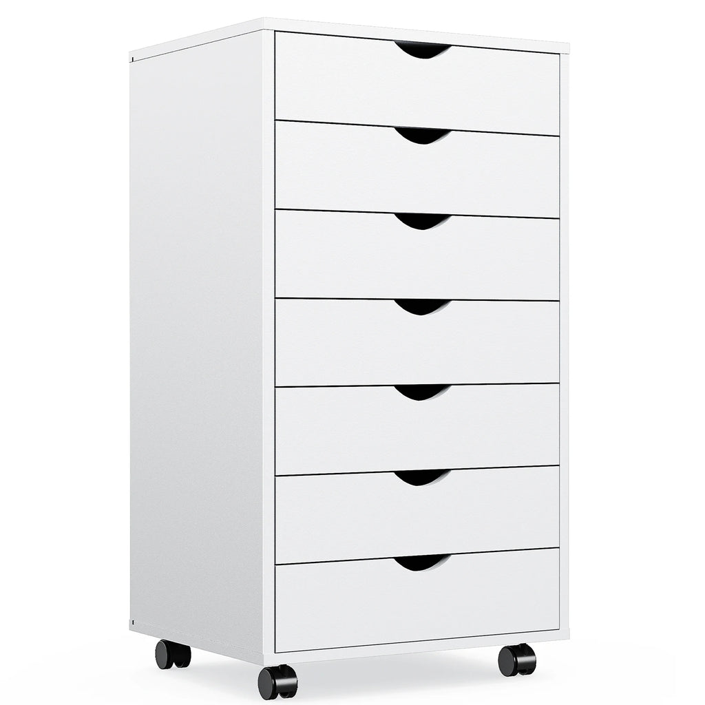 JHK 7 Drawer Chest Dressers Nightstand Storage Cabinet Wooden File Office Mobile Cabinet Wheels Living Room Organizer Rolling