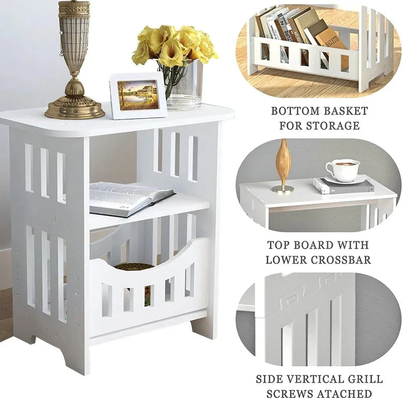 Small Bedside Table Sofa Side Table Living Room Cabinet Side End Coffee Tea Table Nightstand Storage Shelf for Bedroom Bedside