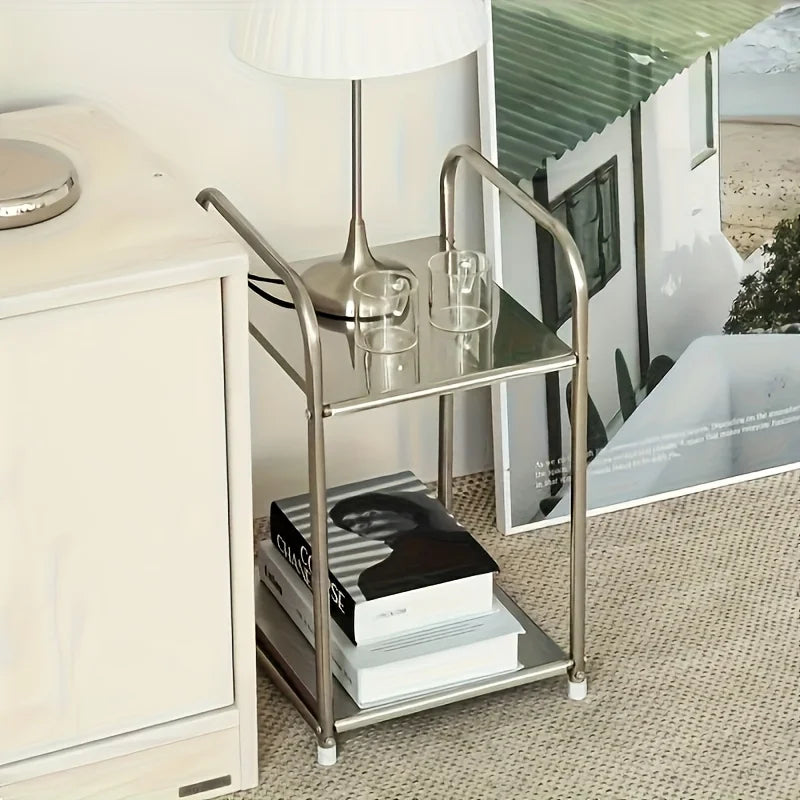 Modern Stainless Steel Side Table Silvery Nightstand Home Storage Shelf for Sofas And Kitchens Practical Shelving Unit