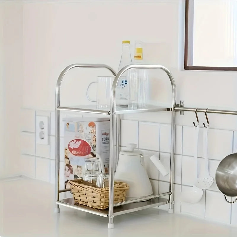 Modern Stainless Steel Side Table Silvery Nightstand Home Storage Shelf for Sofas And Kitchens Practical Shelving Unit